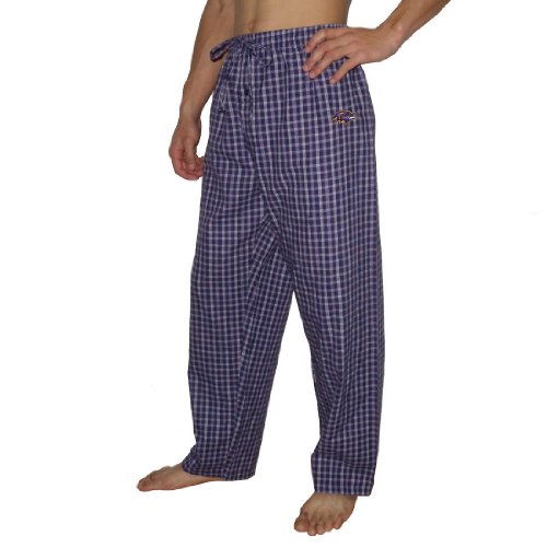 Mens NFL Baltimore Ravens Plaid Cotton Thermal Sleepwear / Pajama Pants - Purple & White (Size: XL)