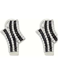 0.94 cttw 10k White Gold Black Diamond and White Diamond Huggie Hoop Earrings, Yin Yang Design (Real Diamonds: 0.94 cttw)