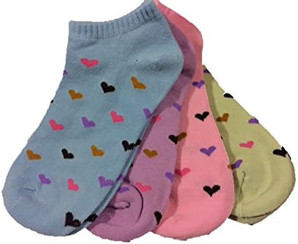 Foot Cover Womens Low Cut Ankle Socks Cotton Blend (Pack of 4 Pairs) 9-11 Hearts