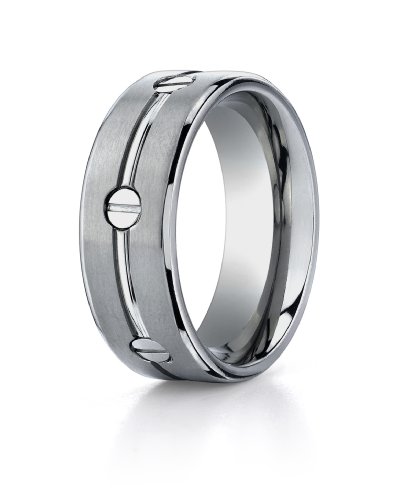 Mens Titanium 8mm Flat Comfort Fit Satin Finish Band with Screw Detail, Size 10