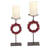 Metal hole candle holder set of 2 with red ring