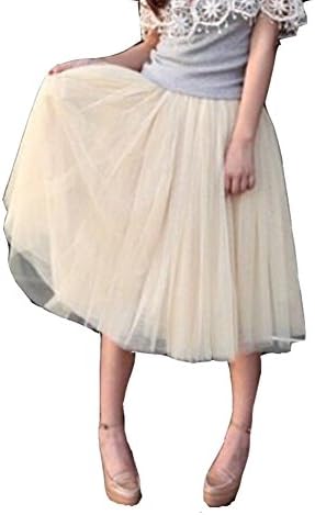 MYOISK Womens Grils Gauze Mesh Princess Long Tutu Skirts Beige