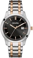Bulova Classic Dress Men's Quartz Watch with Black Dial Analogue Display and Two Tone Stainless Steel Rose Gold Plated Bracelet 98B264