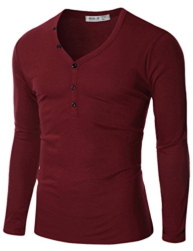 Doublju Mens Henley T-shirts with Button Placket
