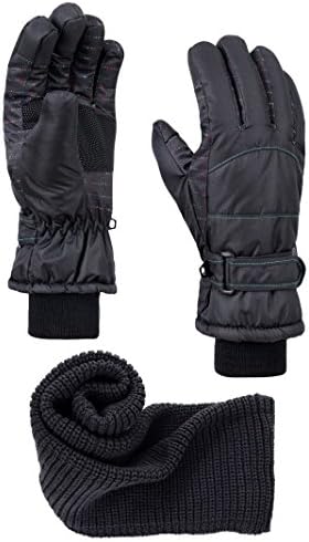 FURST Women's Touchscreen Winter Gloves + Infinity Scarf Set, Thinsulate, Waterproof, Galaxy Black Green, M