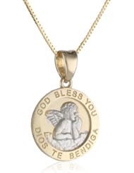 14k Two Tone Gold "God Bless You" Angel Pendant Necklace, 18"