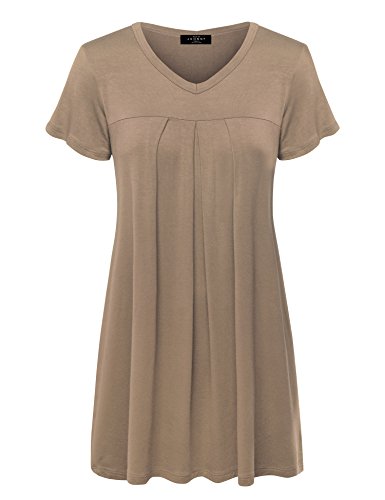 MBJ Womens V Neck Short Sleeve Pleats Tunic Top