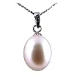 Freshwater Cultured Oval Shape 9-10mm White Pearl Pendant with 18K White Gold,16" Sterling Silver 1MM Cable Chain