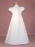 Eyelet Embroidered Princess Seamed Christening Gown with Tie Back at Waist
