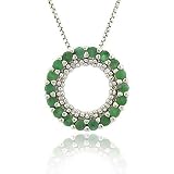 Sterling Silver .925 Genuine Emerald Stone Prong Round Eternity Pendant Slide