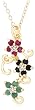 Yellow Gold Plated Sterling Silver Sapphire, Ruby, Emerald and Diamond-Accent Flower Pendant, 18"