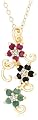 Yellow Gold Plated Sterling Silver Sapphire, Ruby, Emerald and Diamond Accent Flower Pendant, 18