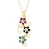 Yellow Gold Plated Sterling Silver Sapphire, Ruby, Emerald and Diamond Accent Flower Pendant, 18"