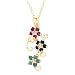 Yellow Gold Plated Sterling Silver Sapphire, Ruby, Emerald and Diamond Accent Flower Pendant, 18"