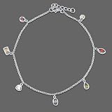 Sterling Silver Anklet Ankle Bracelet in Multicolor Cubic Zirconia CZ