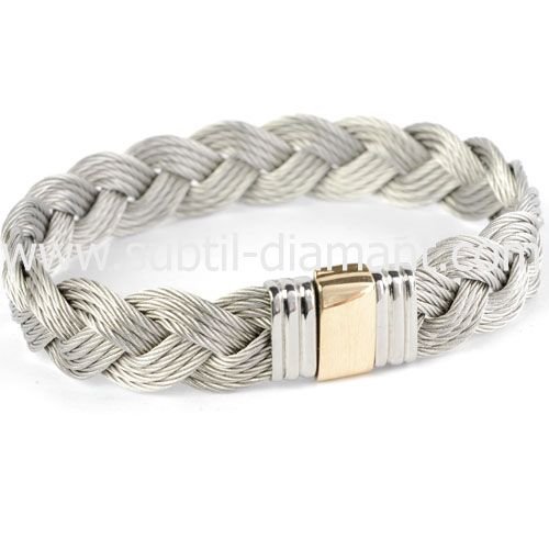 Subtil Diamant – Bracelet cable acier tresse et or – Or Rose 750/1000 – Taille du bracelet 19 cms Subtil Diamant – Bracelet cable acier tresse et or – Or Rose 750/1000 – Taille du bracelet 19 cms