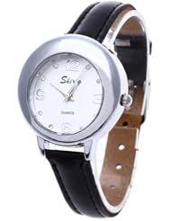Womens Quartz Wristwatch Black Leather Band Rhinestone Dial Arabic Numeral Mark