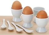 Produkt-Bild: 8-tlg. Set Eierhalter - f&uuml;r 4 Eier & 4 L&ouml;ffel - Eierbecher - PORZELLAN