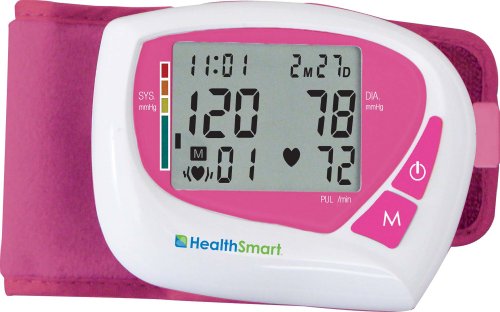 HealthSmart Automatic Wrist Blood Pressure Monitor with 60 Second Digital Readout, Pink