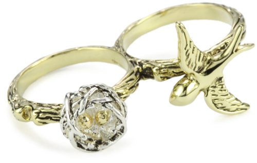 Beyond Rings Enchanted Gold Swallow and Nest Two Finger Ring, Size 6