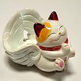 Porcelain Fortune - Lucky Decoration Cat w Cell Phone Stand Design - Fine Procelain Products Made in YingKo - Taiwan - Designs with Hand-Painting Smile Cat and Cell Phone Holder The Most Beautiful Gifts for Birthday - Christmas on Any Events 100 Satisfaction Guaranteed