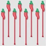 Red  Green Chili Pepper Swizzle Stir Sticks - Set of 8