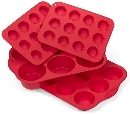 Seventhinking 4 Piece Nonstick Silicone Muffin Pan and Cupcake Pans Set - Includes Regular, Jumbo &amp; Mini Size Cupcake Baking Pans - Silicone Muffin Cups &amp; Cupcake Liners Baking Cups