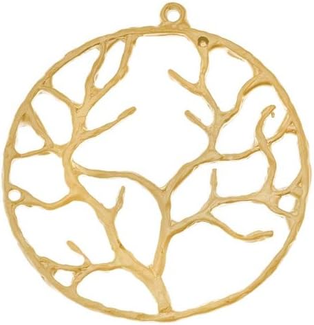 Matte 16KT Gold Plated Large Tree In Circle Pendant 42.5mm (1)