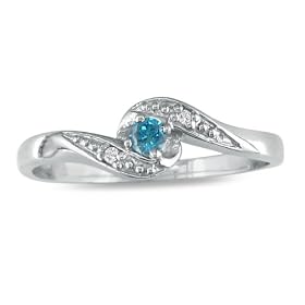 10K White Gold Blue Diamond Promise Ring .07ct tdw.: Jewelry
