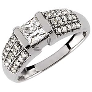 14K White Gold Stylish Reggae Diamond Wedding Ring (Center stone is not included)