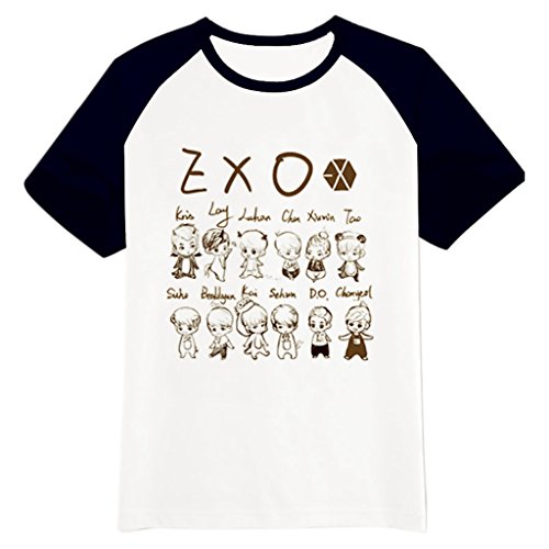 Fanstown EXO kpop logo black shoulder shirt EXO M EXO K Beakhyun Luhan