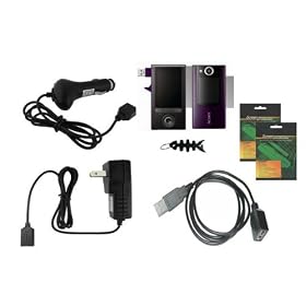 iShoppingdeals - Charger Cable Screen Protector Bundle for Sony Bloggie DUO MHS-FS2 4GB 2 Hours Video Camera