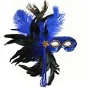 ROYAL BLUE ELEGANT MASQUERADE MARDI GRAS FEATHER MASK