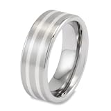Polished Tungsten Carbide Ring with 2 Sterling Silver Inlays (8.0 mm) - Sizes 8-13