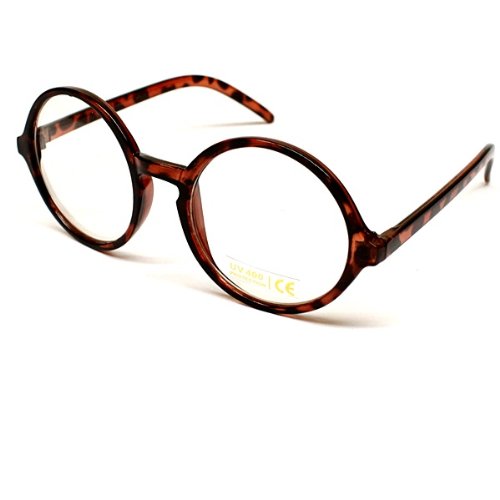 Round Circle Vintage Retro Sunglasses Clear Eyeglasses E22 (tortoise brown, clear)