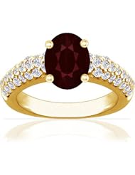 14K Yellow Gold Oval Cut Ruby Ring With Sidestones