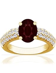 18K Yellow Gold Oval Cut Ruby Ring With Sidestones