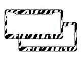 A Set of 2 Plastic License Plate Frame Safari Animal Series - Zebra Black and White