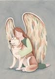 Red siberian husky and angel / Lynch folk art print