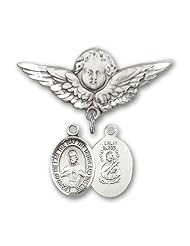 Sterling Silver Baby Badge with Scapular Charm and Angel with Wings Badge Pin
