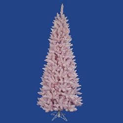 6.5' Pre-Lit LED Flocked Cupcake Pink Spruce Slim Christmas Tree- Clear Lights