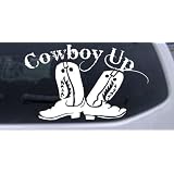8in X 4.9in White -- Cowboy Up With Boots Rodeo Western Car Window Wall Laptop Decal... by Rad Dezigns