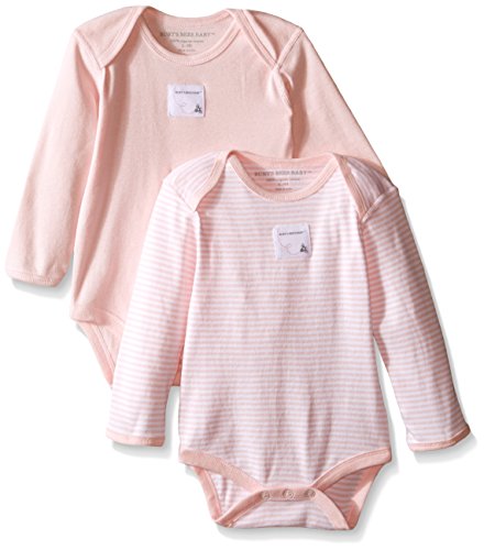 Burt's Bees Baby Baby Girls' 2 Pack Essentials L/S Bodysuits (Baby)-Blossom Stripe