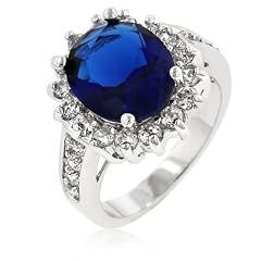 Eleganter Verlobungs Ring 'Prinzessin Diana' mit CZ Saphir und Zirkonia Diamanten, 14 Karat Wei�gold Vermeil