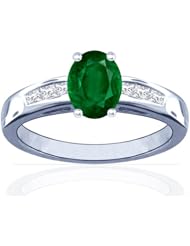 Platinum Oval Cut Emerald Ring With Sidestones