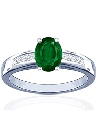 14K White Gold Oval Cut Emerald Ring With Sidestones