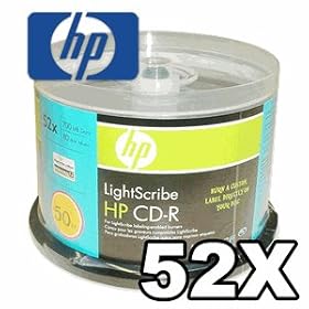 50PK CD-R 52X CAKE BOX LIGHTSCRIBE HP BRANDED