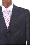 Men's Single Breasted 3 Button Black Pinstripe Super 150's Dress Suit