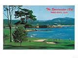 Aerial View of the 18th Green at the Golf Course - Pebble Beach, CA Giclee Poster Print, 12x9