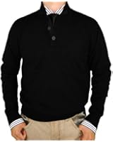 Luciano Natazzi Classic Fit Button Mock Neck Sweater Elbow Cotton Cashmere Touch